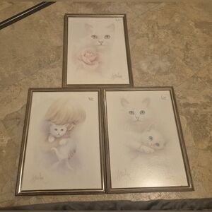 Vintage 1980s Framed Kitten Art Prints Lot of 3 Harrison Pastel Nursery Decor